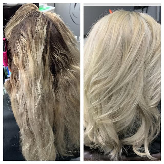 Before and after: platinum blonde transformation