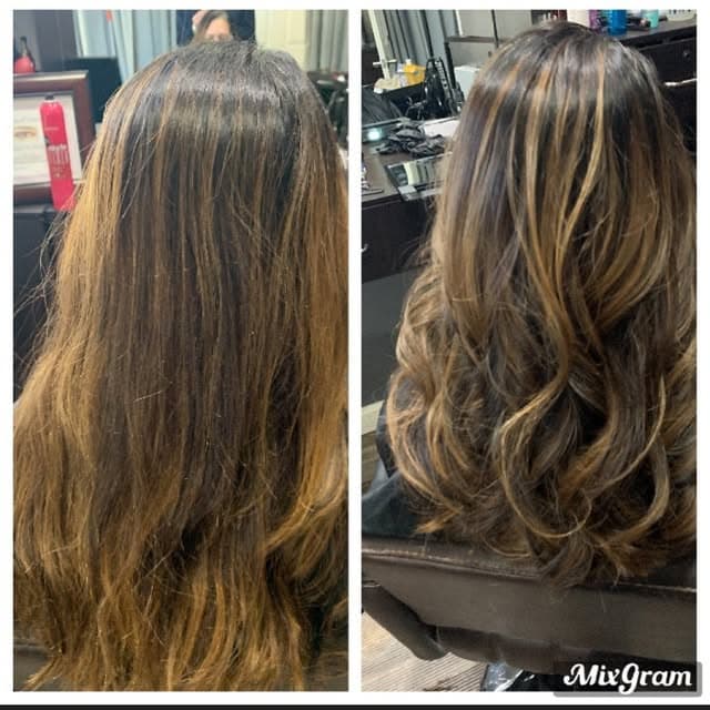 Before and after: caramel balayage highlights